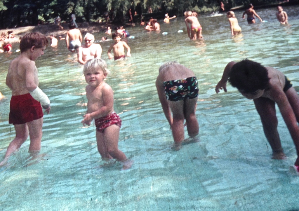 Me, in my own crisis of identity… sporting a boy's swimsuit. It seems Mom was consistent with her swim fashion purchases for all us females.